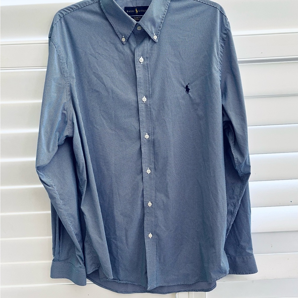 Ralph Lauren Classic Fit XL Shirt Button Down Lg Sleeves Blue White Check